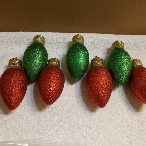 Holiday 7 Christmas Ornaments Glitter Old Fashioned Bulbs Red Green Poshmark